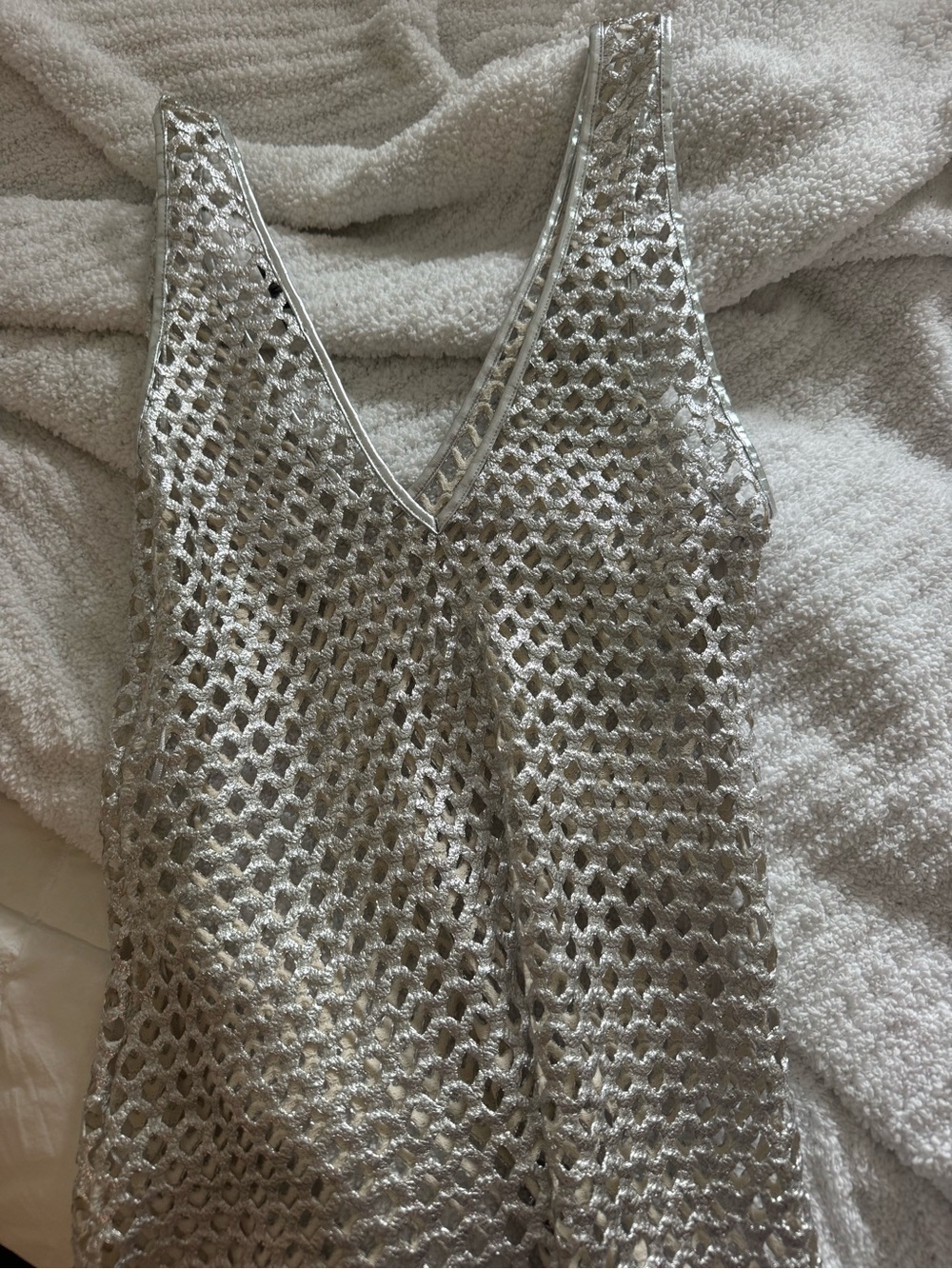 Zara Silver Metallic Crochet V-Neck Dress